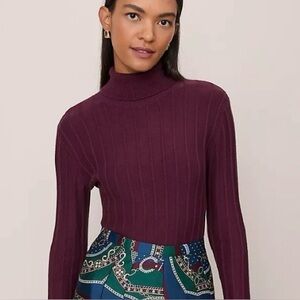 Ann Taylor Petite Ribbed Turtleneck Sweater - Plum